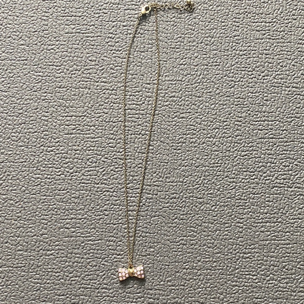 Elegant Pink & Gold Bow Pendant Necklace